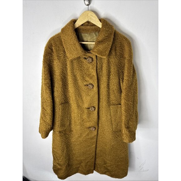 Vintage 1960s Mayfair Garment Montreal Bouclé Wool Coat Brown XL Mid Century - Picture 1 of 10